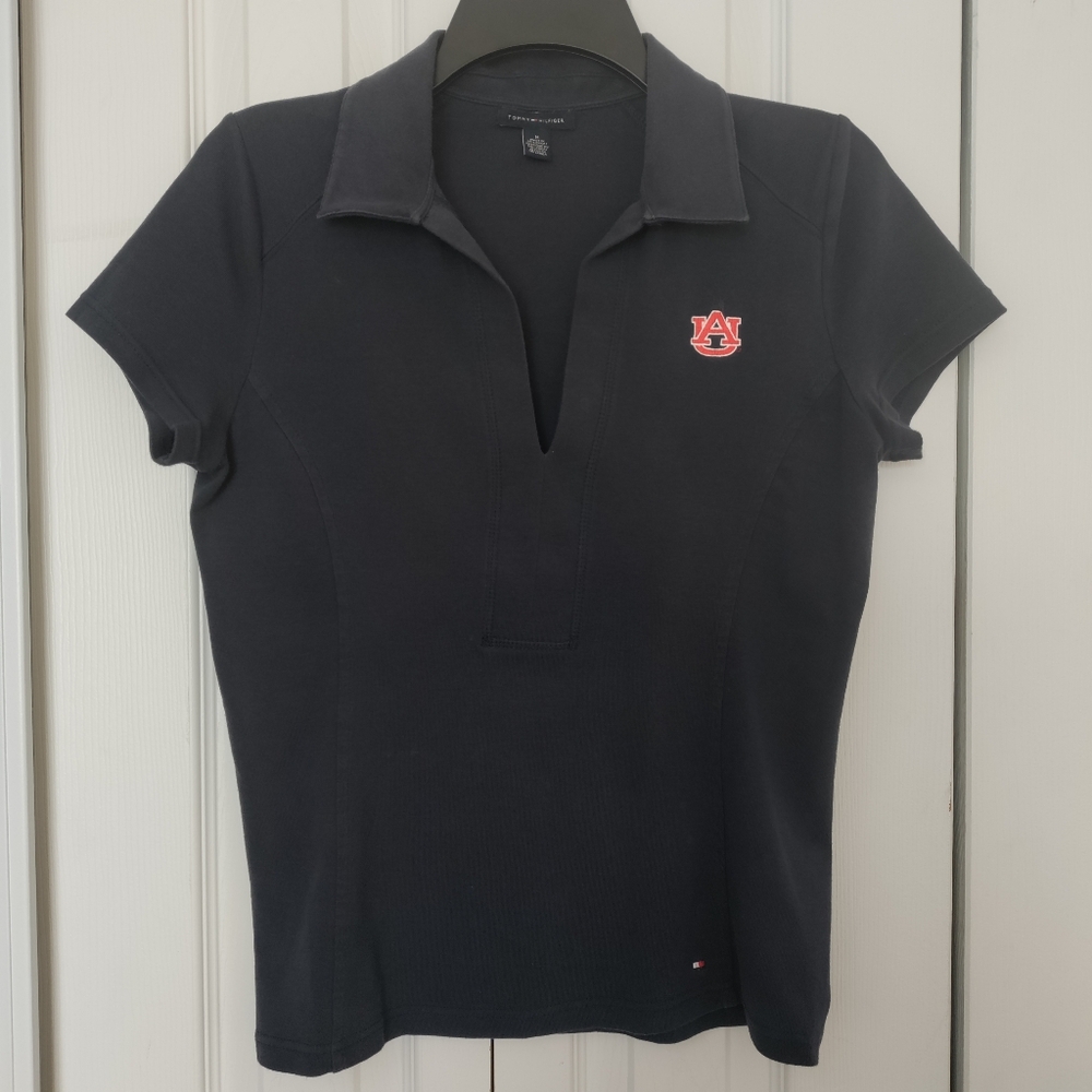 AUBURN UNIVERSITY Tommy Hilfiger Navy Blue Shirt Short Sleeve Womens MEDIUM